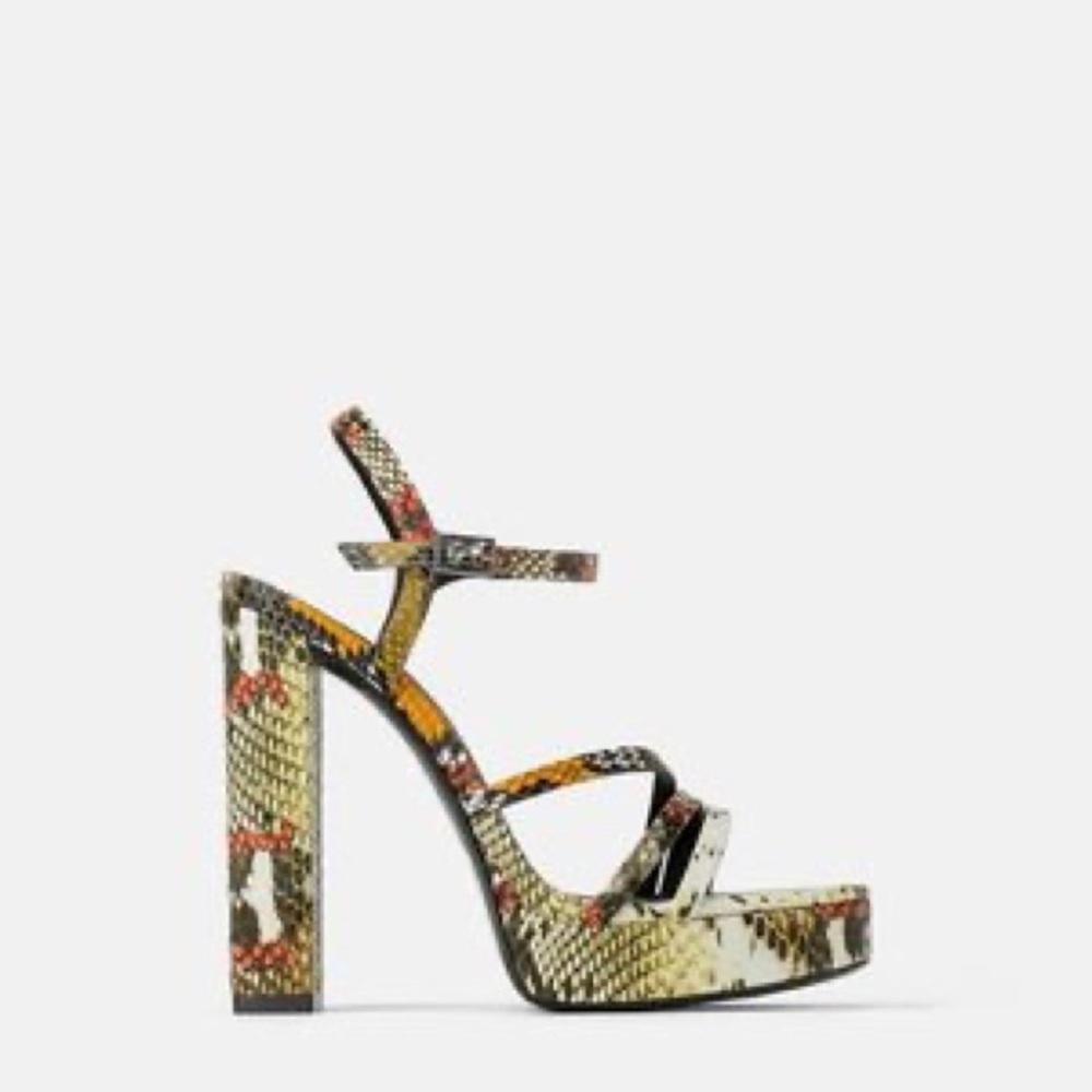 Zara multi color snake print high heel sandals
